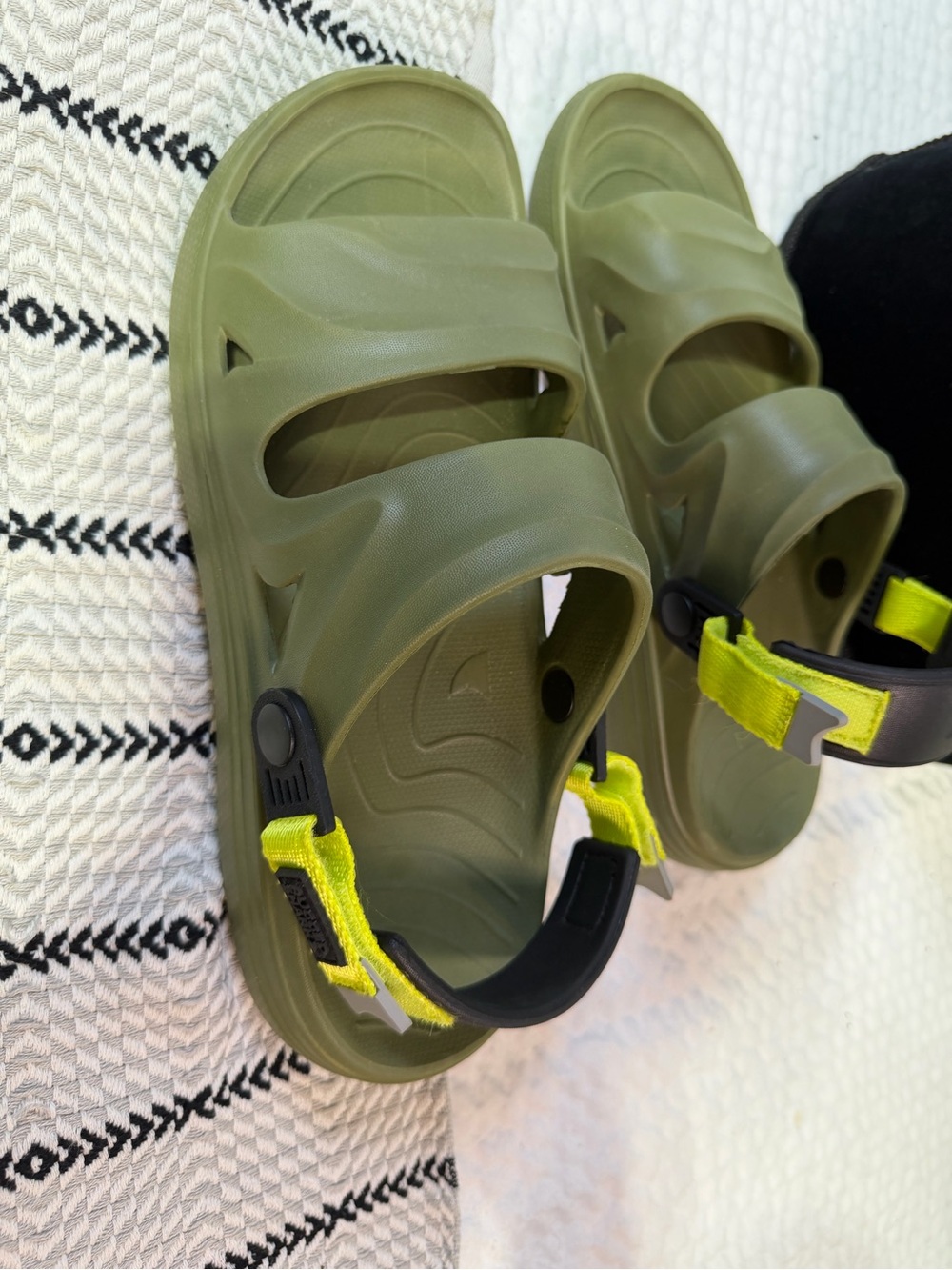 Men’s rugged shark  Olive Green Sport Sandals with Neon Yellow Strap